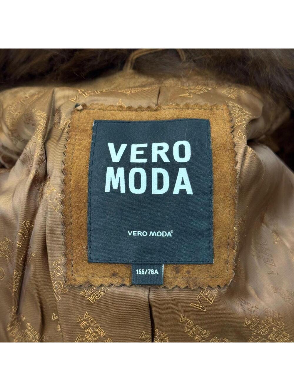 Vintage Vero Moda Y2K "Penny Lane" Suede & Fox Fur Coat Brown - Picture 7 of 8